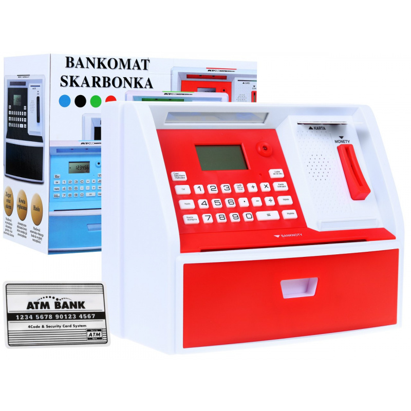 Bankomat s karticom Kasica za djecu 3+ crvena Interaktivne funkcije + štedni režim
