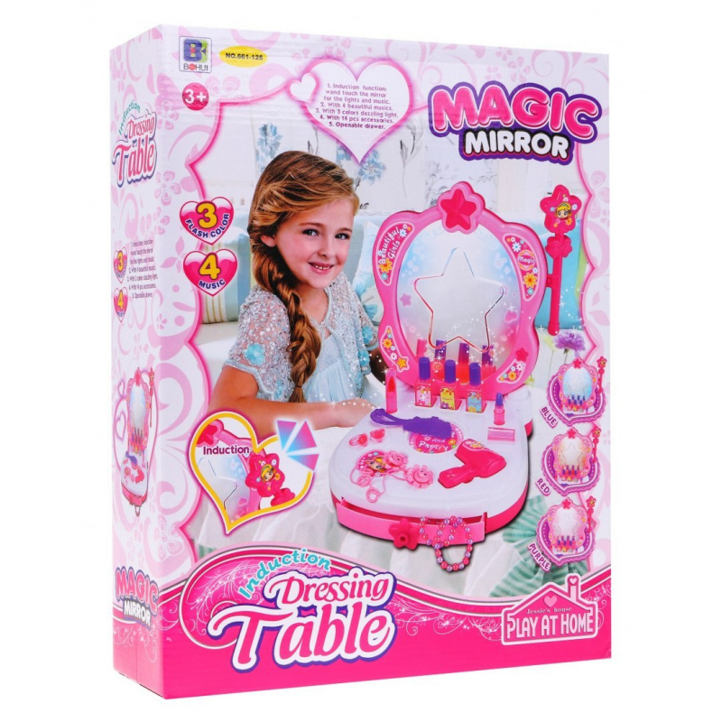 Interaktivni prijenosni toaletni stolić za djevojčice 3+ Ogledalo + kozmetika + pribor