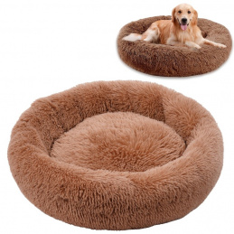 Plišani okrugli krevetić, smeđi - 80x80