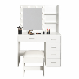 Aga Toaletni stolić s ogledalom i osvjetljenjem + tabure Bijeli
