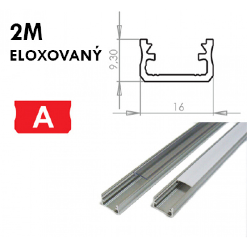 Aluminijski profil za LED trake A Površinski 2m ELOKSIRANI