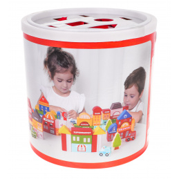 Drvene kocke grada za djecu 3+ Podloga za pod + sortirka oblika + kocke 115 el.