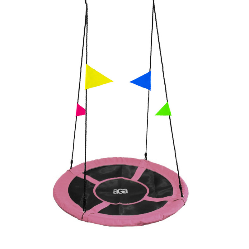Aga Viseća ljuljačka krug 90 cm Ružičasta s zastavicama