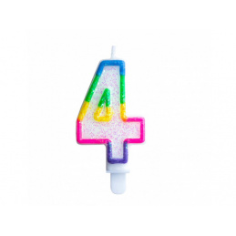 Aga4Kids Svjećica za tortu 4 sjajna s dužicom na rubu