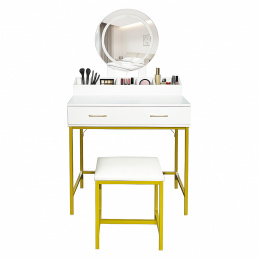 Aga Toaletni stolić s ogledalom i osvjetljenjem + tabure Bijeli