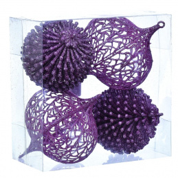 Četiri kuglice set ljubičastih svjetlucavih za božićno drvce