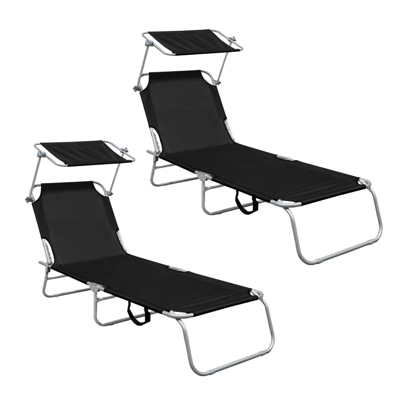 Aga 2x Vrtni ležaljka s nadstrešnicom Crna