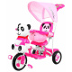 dječji tricikl Panda Pink + zvukovi + krović + zaštitna pregrada + oslonac za noge + ručka + klizne letvice + prostor za pohranu
