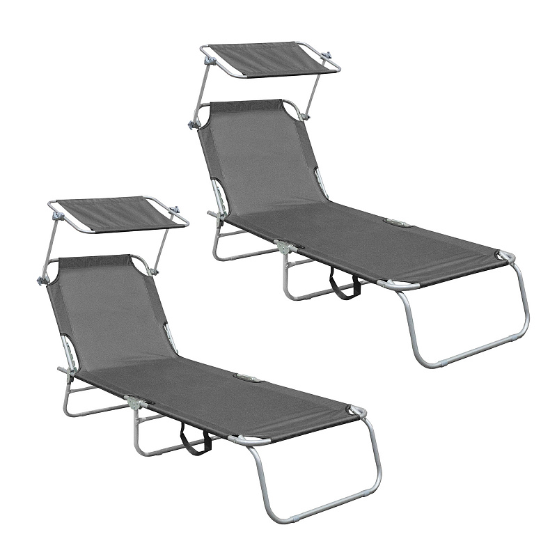 Aga 2x Vrtni ležaljka s nadstrešnicom Siva