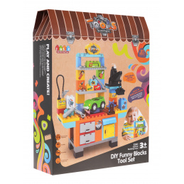 Građevinski blokovi DIY radionica za djecu 3+ Alat + Auto + Pumpanje kotača + Pribor 92 kom.