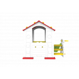 Dječja vrtna kućica 3 u 1 Crveni krov + tobogan + košarkaški koš