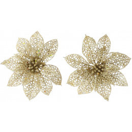 Zlatni sjajni cvjetovi na kopči za božićno drvce