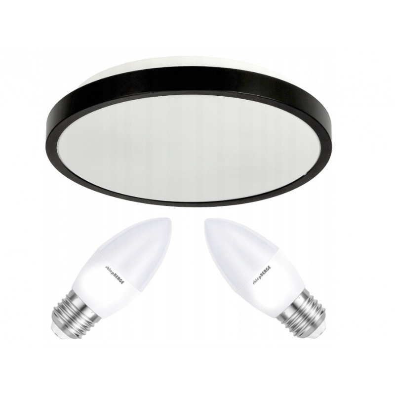LED stropna svjetiljka 2xE27 IP20 LARI-R BLACK + 2x E27 10W topla bijela svijeća
