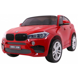 BMW X6M XXL za 2 djece Crvena boja + daljinski upravljač + eko koža + sigurnosni pojasevi + sporo pokretanje + MP3 + LED