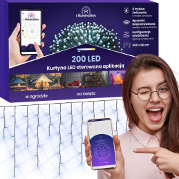 Svjetlosna zavjesa 200 LED - hladno bijela - upravljana aplikacijom