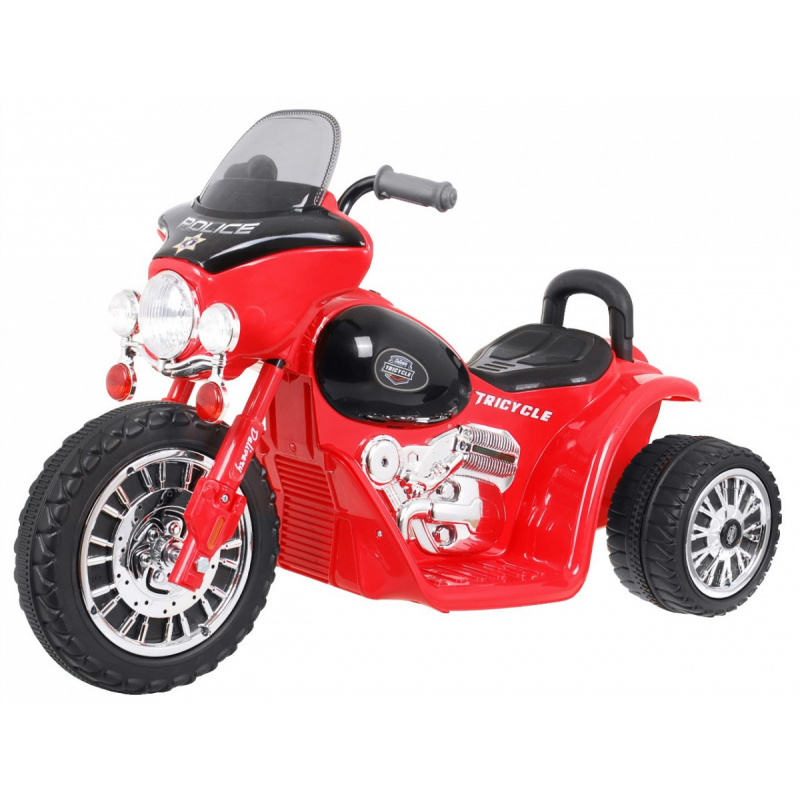 Dječji bicikl na baterije Chopper Crvena + 3 kotača + zvukovi + LED svjetla