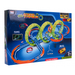 Ekstremna trkaća staza za djecu 3+ Građevinski dijelovi 74 el. + Auto s LED + 360 petlji