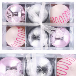 Set od šest ružičastih božićnih ukrasa za bor