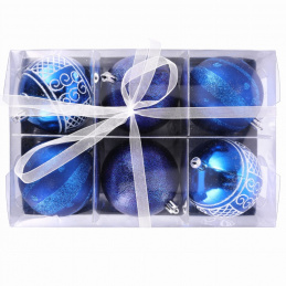 Set od šest plavih božićnih ukrasa, 3 uzorka za bor