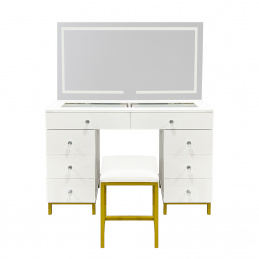 Aga Toaletni stolić s ogledalom i osvjetljenjem + tabure Mat bijeli