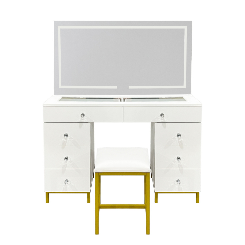 Aga Toaletni stolić s ogledalom i osvjetljenjem + tabure Mat bijeli