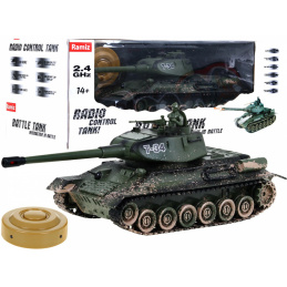 Daljinski upravljani tenk T-34 za djecu 3+ Kamuflažni model 1:28 s pucanjem + Velika tenkovska bitka + Svjetlosni zvukovi