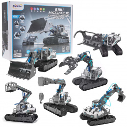 Set građevinskih strojeva 6u1 za djecu 8+ Hidraulički pogon + građevinski dijelovi 223el.