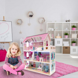 Aga MDF Kućica za lutke s namještajem 70 cm Ružičasta LED