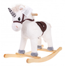 Ljuljajući jednorog Ljuljačka konj za djecu 24m+ Bijela + zvukovi + drvena ručka + udobno sjedalo + drvene klizaljke