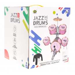 Veliki Bubnjevi 5-bubnjeva za djecu 3+ Ružičasti + Metalni Čineli + 2 Palice + Stolac