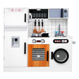 Velika dječja drvena kuhinjica 3+ bijela + interaktivni zvukovi Svjetla + pribor