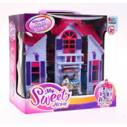 Sklopiva dječja kućica 3+ Ljubičasta + figurice obitelji + pas + namještaj + 2 kata