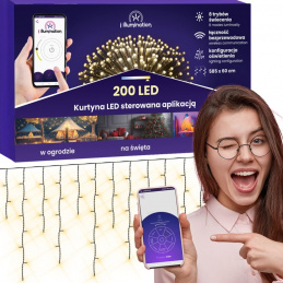 Svjetlosna zavjesa 200 LED - topla bijela - upravljana aplikacijom
