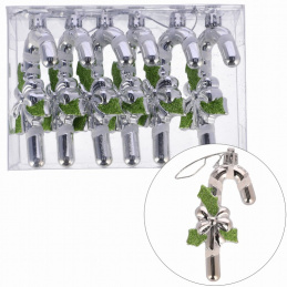 Srebrni božićni ukrasi u obliku božićnih štapova