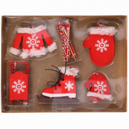 Set drvenih božićnih ukrasa crveni mix za vješanje