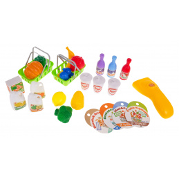 Jureći dinosaur + trgovina s namirnicama 2u1 za djecu 3+ Figurice s namirnicama + pribor 55 kom.