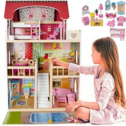 Drvena kućica za lutke - vila s bazenom D11251 univerzalna