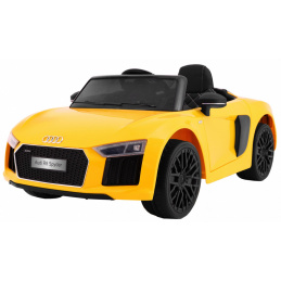 Audi R8 Spyder baterijski paket Žuta + Daljinski upravljač + EVA + Spori start + Radio MP3 + LED dioda